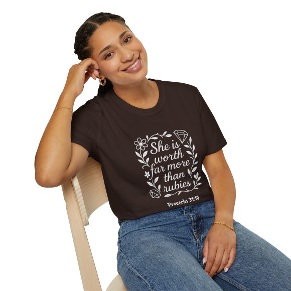 Personalized She is Worth More Than Rubies Softstyle T-Shirt - Image 89