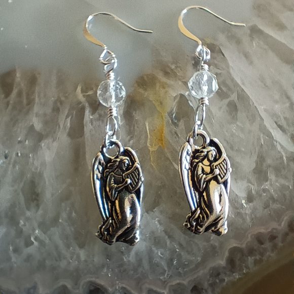 Angel with Harp Earrings and Clear Quartz Crystal