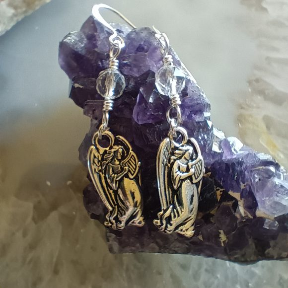 Angel with Harp Earrings and Clear Quartz Crystal - Image 2