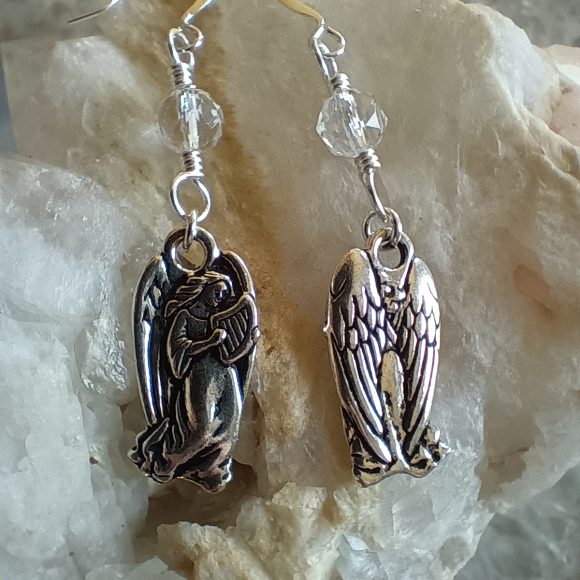 Angel with Harp Earrings and Clear Quartz Crystal - Image 3