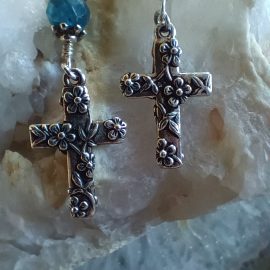 Floral Cross Earrings with Apatite gemstone