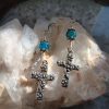 Floral Cross Earrings with Apatite gemstone