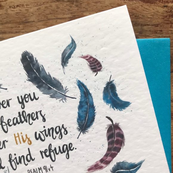 Psalm 91:4. A beautiful hand-lettered print illustrated with watercolour feathers. (frame not included) - Image 2