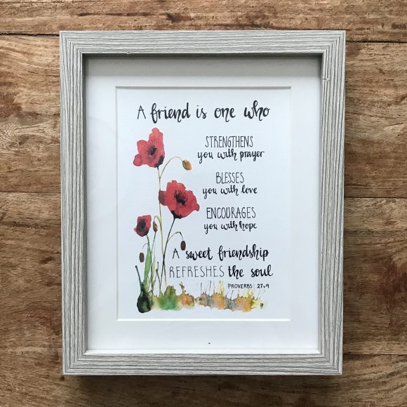 Friendship print Proverbs 27. Hand lettered print available in 3 sizes. (frame not included)
