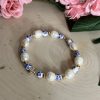 Floral pearl cross bracelet for Christian women – handmade faith jewelry with freshwater pearls and flower beads, religious gift idea