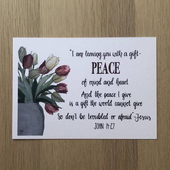 Peace, John 14:27, A4 hand-lettered bible verse print