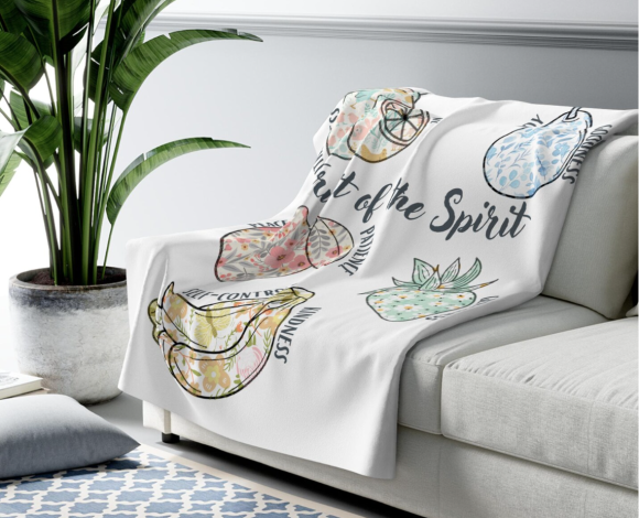 Fruit of the Spirit Blanket Christian Bible Verse Throw with Floral Fruits, Inspirational Faith Gift, Galatians 5:22-23 Scripture Home Decor - Image 2
