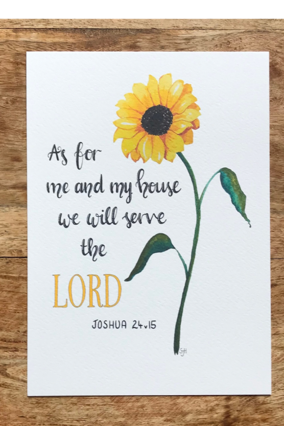 As for me and my house we will serve the Lord, Joshua 24:15. Beautiful hand-lettered bible verse print.