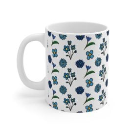 Blue Flowers Mug 11oz - Hand Drawn Floral Design