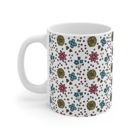 Floral Mug 11oz - Colorful Spring Cute Whimsical Hand Drawn Design