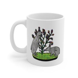 Mug 11oz Cute Bunny with Flowers Hand Drawn Design