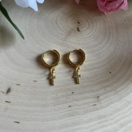 Gold Cross Huggie Hoop Earrings – 18K Anti-Tarnish Christian Jewelry Gift for Her