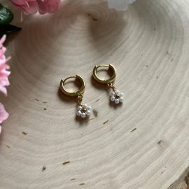 Gold Floral Huggie Hoop Earrings – Anti-Tarnish Christian Jewelry, Dainty Flower Hoops, Faith-Inspired Gift for Her